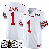 Men's Ohio State Buckeyes #1 Quinshon Judkins White 2025 CFP Final Patch F.U.S.E. Vapor Limited Stitched Football Jersey,baseball caps,new era cap wholesale,wholesale hats